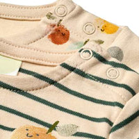 Langarmshirts mit Apfel-Motiv, beige + grün, Gr. 68, 2 St