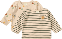 Langarmshirts mit Apfel-Motiv, beige + grün, Gr. 68, 2 St