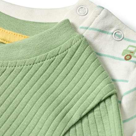 Langarmshirts mit Auto-Muster, grün + weiß, Gr. 80, 1 St