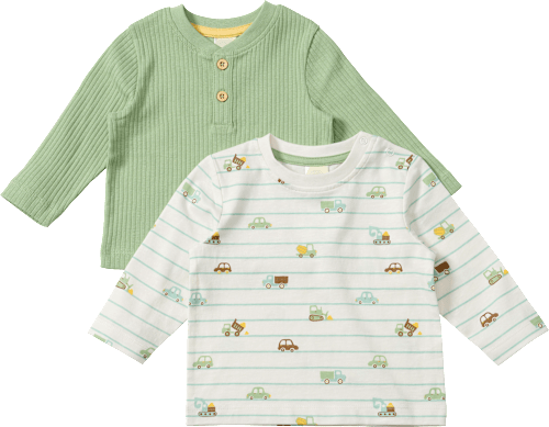 Langarmshirts mit Auto-Muster, grün + weiß, Gr. 80, 1 St