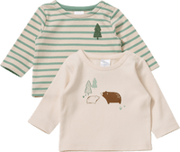 Lange mouwen shirts met berenmotief en strepenpatroon, groen + beige, maat 68, 1 stuk