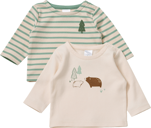 Lange mouwen shirts met berenmotief en strepenpatroon, groen + beige, maat 68, 1 stuk