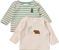 Langarmshirts mit Bären-Motiv & Ringel-Muster, grün + beige, Gr. 68, 1 St