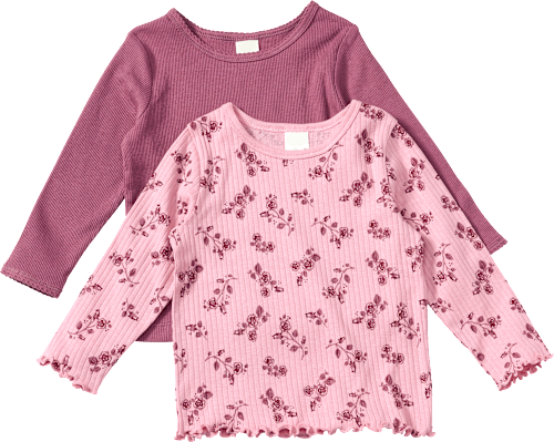 Langarmshirts mit Blumen-Muster, lila, Gr. 110, 2 St