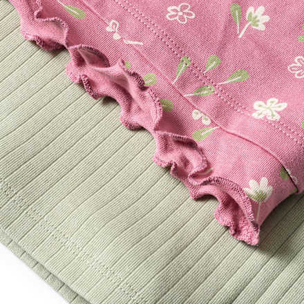 Langarmshirts mit Blumen-Muster, Rüschen & Ripp-Struktur, rosa + grün, Gr. 128, 2 St ALANA