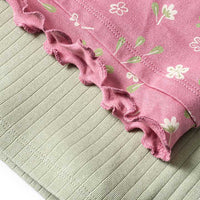 Langarmshirts mit Blumen-Muster, Rüschen & Ripp-Struktur, rosa + grün, Gr. 128, 2 St ALANA