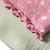 Langarmshirts mit Blumen-Muster, Rüschen & Ripp-Struktur, rosa + grün, Gr. 140, 2 St