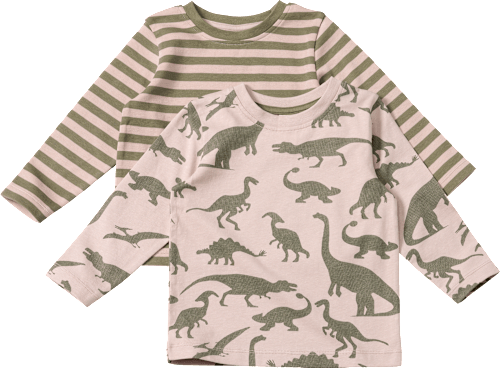 Langarmshirts mit Dino-Muster, grün, Gr. 110, 2 St