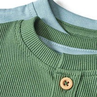Langarmshirts mit Knopfleiste, blau + grün, Gr. 110, 2 St