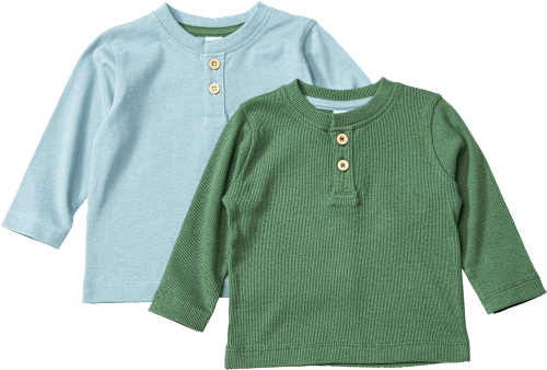 Langarmshirts mit Knopfleiste, blau + grün, Gr. 110, 2 St