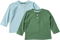 Langarmshirts mit Knopfleiste, blau + grün, Gr. 110, 2 St