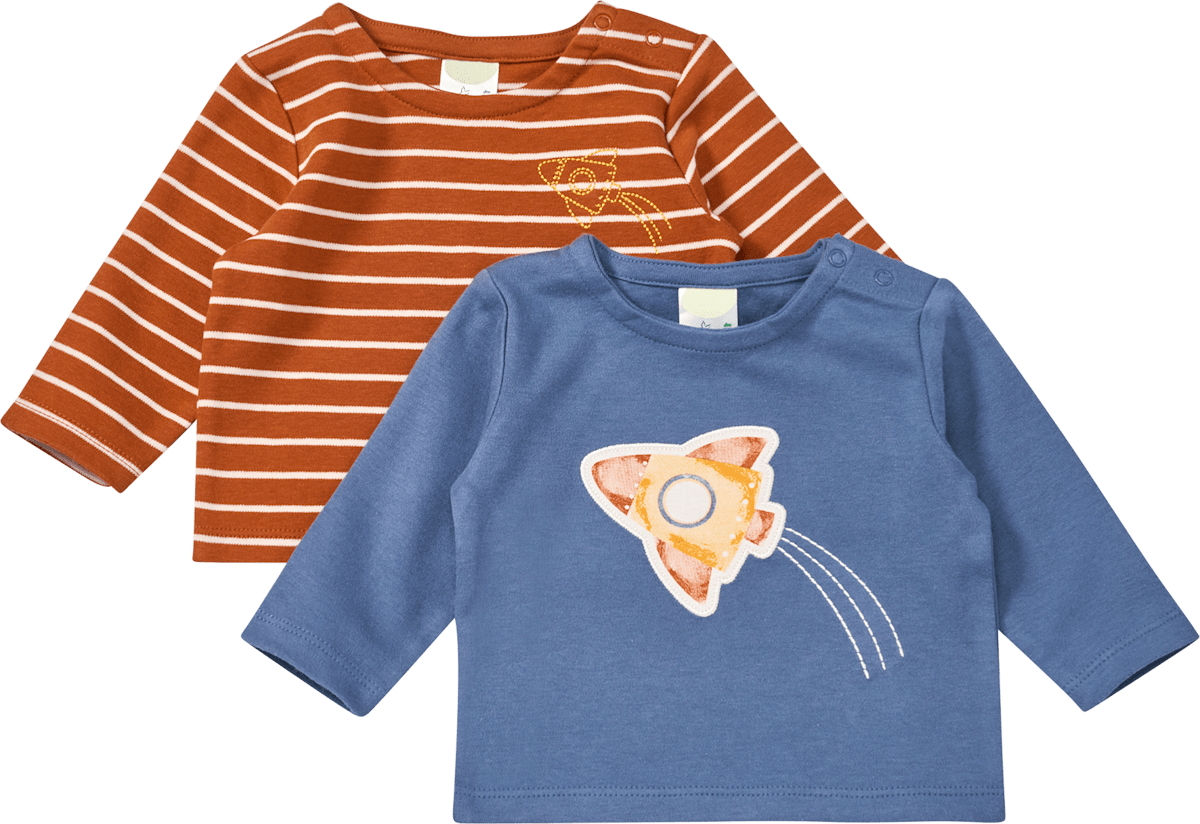 ALANA Langarmshirts mit Raketen-Motiv und Streifen-Muster, braun + blau, Gr. 62, 1 St