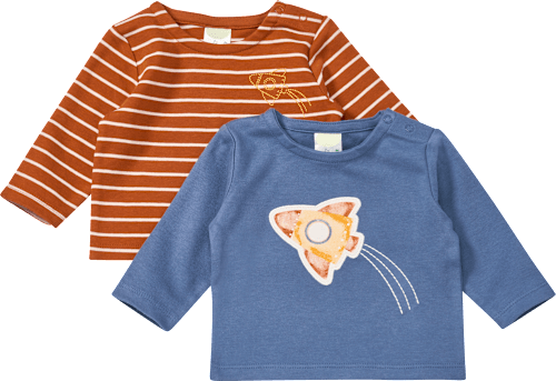 ALANA Langarmshirts mit Raketen-Motiv und Streifen-Muster, braun + blau, Gr. 68, 1 St