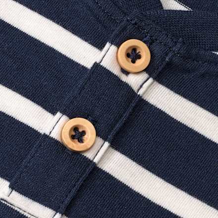 Langarmshirts mit Ringel-Muster & Knopfleiste, blau, Gr. 104, 2 St