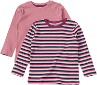 Langarmshirts mit Ripp-Struktur + Ringel-Muster, rosa, Gr. 122, 2 St