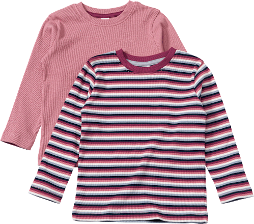 Langarmshirts mit Ripp-Struktur + Ringel-Muster, rosa, Gr. 122, 2 St
