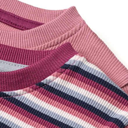 Langarmshirts mit Ripp-Struktur + Ringel-Muster, rosa, Gr. 122, 2 St