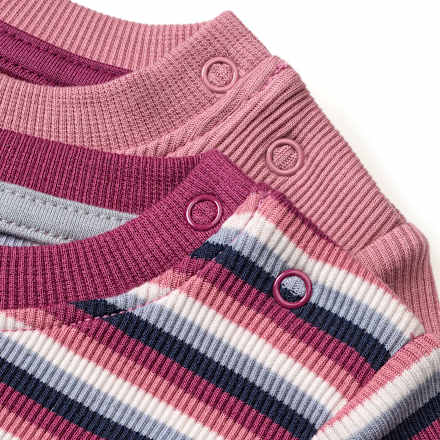 Langarmshirts mit Ripp-Struktur + Ringel-Muster, rosa, Gr. 80, 2 St