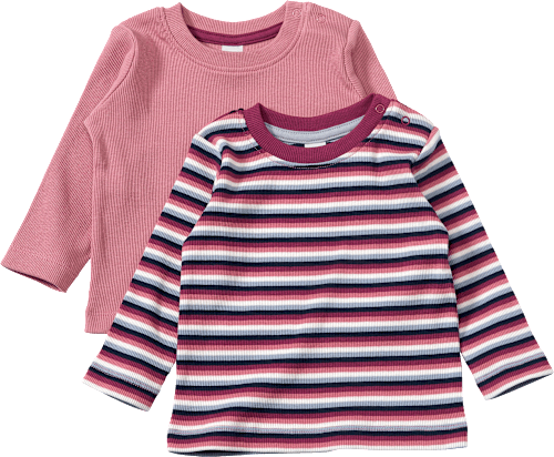Langarmshirts mit Ripp-Struktur + Ringel-Muster, rosa, Gr. 80, 2 St