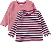 Langarmshirts mit Ripp-Struktur + Ringel-Muster, rosa, Gr. 80, 2 St