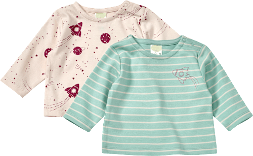 ALANA Langarmshirts mit Weltall-Muster, blau + beige, Gr. 68, 2 St