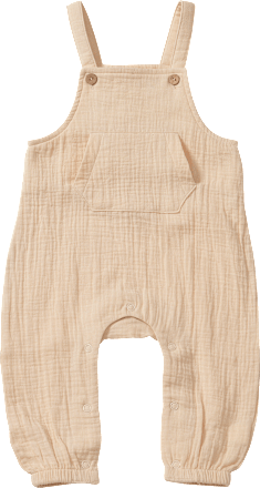 Latzhose aus Musselin mit Bauchtasche, beige, Gr. 62, 1 St