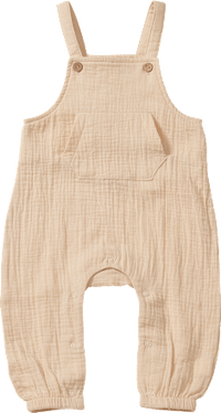 Latzhose aus Musselin mit Bauchtasche, beige, Gr. 62, 1 St