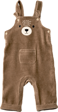 Tuinbroek van geribbeld velours met berenmotief, bruin, maat 86, 1 stuk