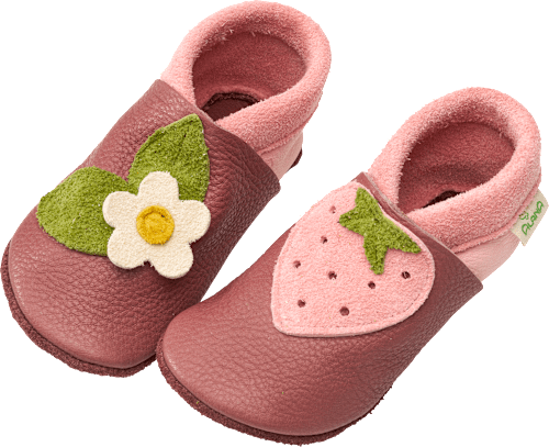 Lederschuhe mit Erdbeer- und Blumen-Applikation, pink, Gr. 20/21, 1 St