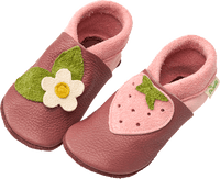 Lederschuhe mit Erdbeer- und Blumen-Applikation, pink, Gr. 20/21, 1 St