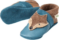 Leren schoenen met vossenapplicatie, blauw &amp; bruin, maat 22/23, 1 stuk