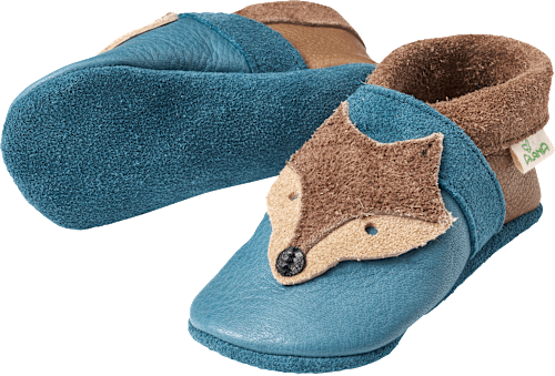 Leren schoenen met vossenapplicatie, blauw &amp; bruin, maat 22/23, 1 stuk