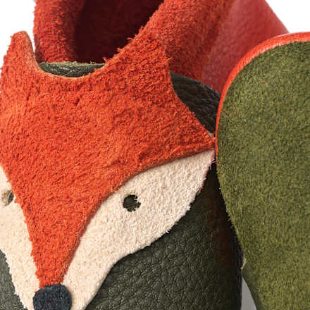 Lederschuhe mit Fuchs- & Pilz-Applikation, grün, Gr. 20/21, 1 St