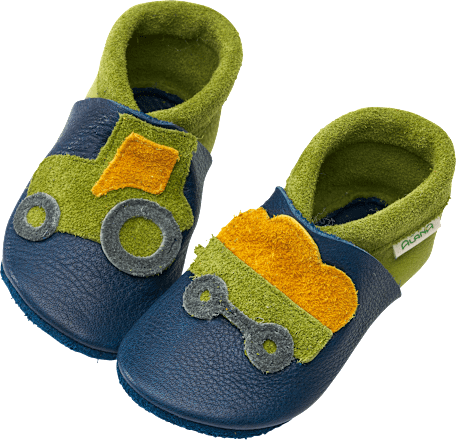Lederschuhe mit Traktor-Motiv, blau + grün, Gr. 20/21, 1 St