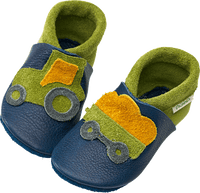 Lederschuhe mit Traktor-Motiv, blau + grün, Gr. 20/21, 1 St
