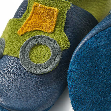 Lederschuhe mit Traktor-Motiv, blau + grün, Gr. 20/21, 1 St