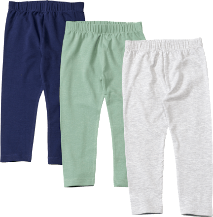 Leggings, grau melange+ blau + grün, Gr. 104, 3 St