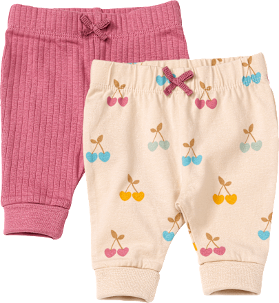 Leggings mit Kirschen-Muster & Mitwachsfunktion, rosa + beige, Gr. 62, 2 St