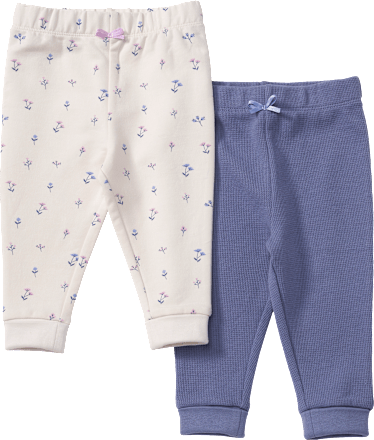 Leggings mit Mitwachsfunktion & Blumen-Muster, blau + weiß, Gr. 56 68, 2 St