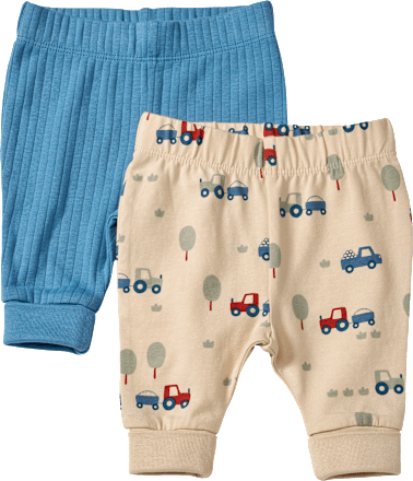 Leggings mit Traktor-Muster & Mitwachsfunktion, blau + beige, Gr. 56, 2 St