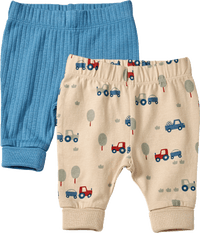Leggings mit Traktor-Muster & Mitwachsfunktion, blau + beige, Gr. 56, 2 St