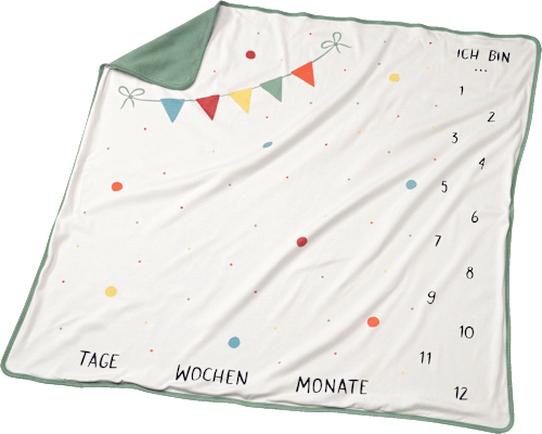 Mijlpaaldeken met cijfers van 1 t/m 12, groen, ca. 1 x 1 m, 1 stuk