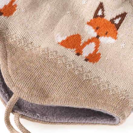 Gebreide muts met vossenpatroon, beige, maat 48/49