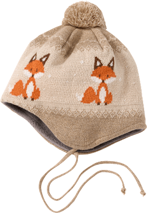 Gebreide muts met vossenpatroon, beige, maat 48/49