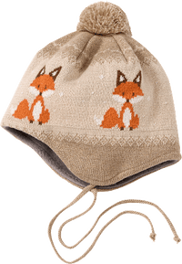 Gebreide muts met vossenpatroon, beige, maat 48/49