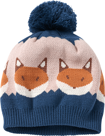 Mütze aus Strick mit Fuchs-Muster, blau, Gr. 52/53, 1 St