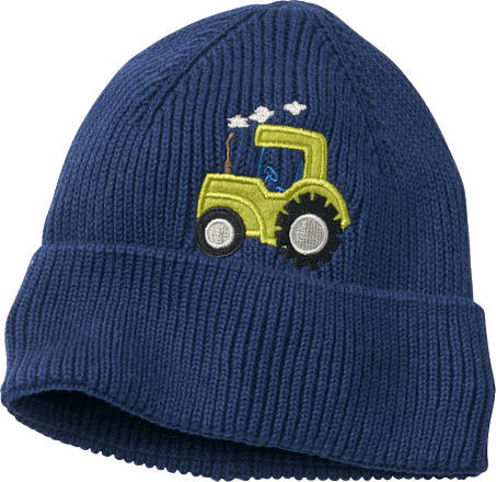 Mütze aus Strick mit Traktor-Applikation, blau, Gr. 48/49, 1 St