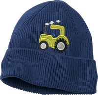 Mütze aus Strick mit Traktor-Applikation, blau, Gr. 48/49, 1 St