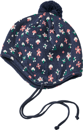 Mütze mit Bommel & Blumen-Muster, blau, Gr. 44/45, 1 St ALANA