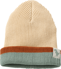 Mütze mit Dino-Label, beige & braun & blau, Gr. 50/51, 1 St